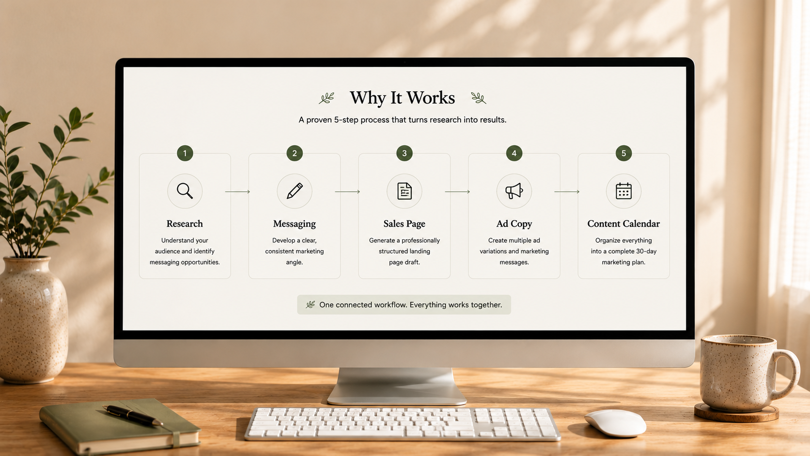 A structured, orderly workspace showing a consistent layout in soft light